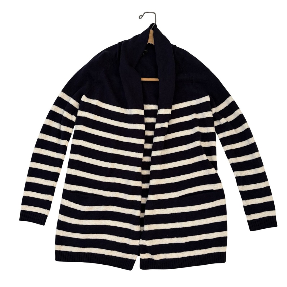 Talbots Open Front Cardigan Womens XS Navy White Striped Nautical Coastal Preppy